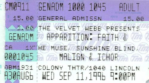 1996.09.11 Apparition: Faith & The Muse, Sunshine Blind, Malign, and Ichor