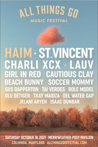 2021.10.16 All Things Go poster: Haim, St. Vincent, and Charli XCX