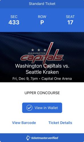 2022.12.09 The Washington Capitals vs. the Seattle Kraken